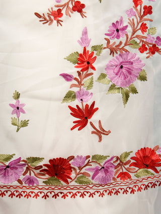 White Purple Red Maroon Green Aari Embroidered Georgette Saree From Kashmir - S031703072