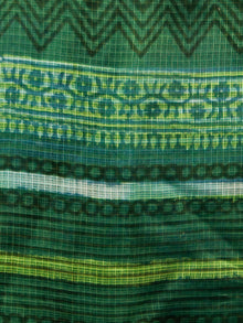 Green Ivory Lime Hand Block Printed Kota Doria Saree in Natural Colors - S031702829