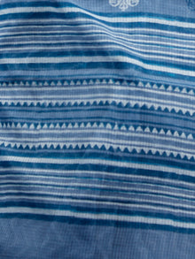 Indigo Ivory Hand Block Printed Kota Doria Saree in Natural Colors - S031702832