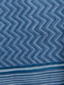 Indigo Ivory Hand Block Printed Kota Doria Saree in Natural Colors - S031702832