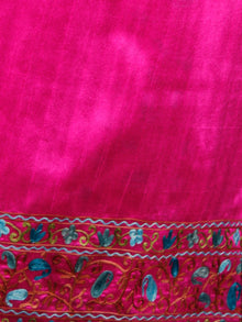 Pink Blue Green Brown Aari Embroidered Bhagalpuri Silk Saree From Kashmir - S031703079