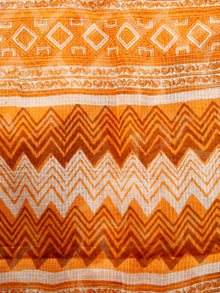 Orange Ivory Hand Block Printed Kota Doria Saree in Natural Colors - S031702836