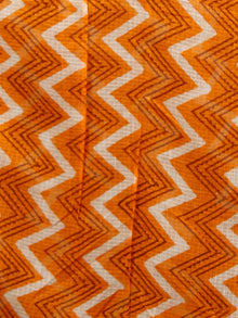 Orange Ivory Hand Block Printed Kota Doria Saree in Natural Colors - S031702836