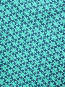 Green Blue High Neck Hand Block Printed Cotton Flared Sleeves Back Buttons Top - T1039011