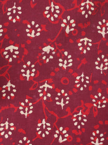 Red Beige High Neck Hand Block Printed Cotton Flared Sleeves Back Buttons Top - T1066012