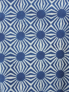 Indigo High Neck Hand Block Printed Cotton Flared Sleeves Back Buttons Top - T1080007