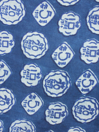 Indigo High Neck Hand Block Printed Cotton Flared Sleeves Back Buttons Top - T1164009