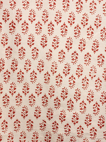 Beige Red High Neck Hand Block Printed Cotton Flared Sleeves Back Buttons Top - T1064014