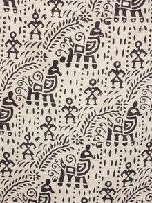 Beige Black High Neck Hand Block Printed Cotton Flared Sleeves Back Buttons Top - T1060015