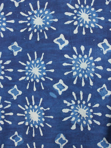Indigo High Neck Hand Block Printed Cotton Flared Sleeves Back Buttons Top - T1026002