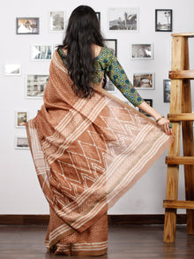 Peanut Brown Ivory Chanderi Silk Hand Block Printed Saree With Geecha Border - S031702933