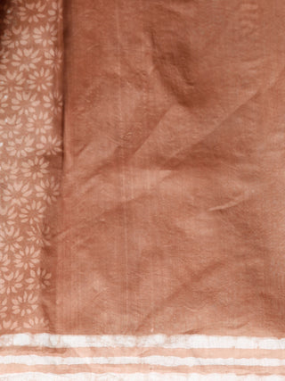 Peanut Brown Ivory Chanderi Silk Hand Block Printed Saree With Geecha Border - S031702933