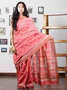 Punch Pink Ivory Chanderi Silk Hand Block Printed Saree With Geecha Border - S031702946
