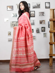 Punch Pink Ivory Chanderi Silk Hand Block Printed Saree With Geecha Border - S031702946