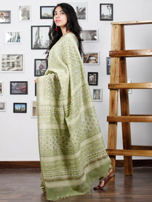 Pistachio Green Ivory Chanderi Silk Hand Block Printed Saree With Geecha Border - S031702934