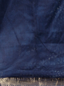 Indigo Ivory Hand Brushed Dabu Maheshwari  Silk Saree With Zari Border - S031702950