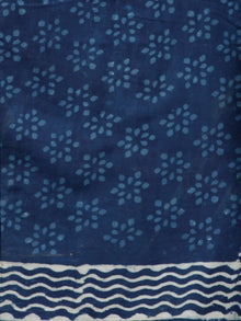 Indigo White Hand Block Printed Cotton Mul Saree - S031702995