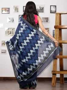 Indigo Ivory Black Chanderi Silk Hand Block Printed Saree With Geecha Border - S031702956