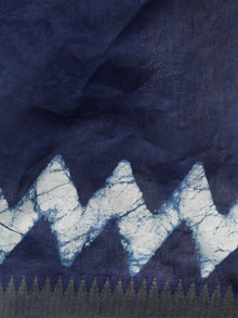 Indigo Ivory Black Chanderi Silk Hand Block Printed Saree With Geecha Border - S031702956
