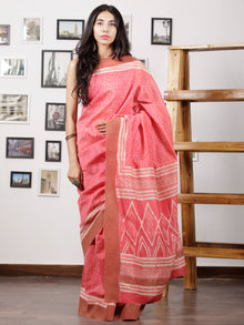 Punch Pink Ivory Chanderi Silk Hand Block Printed Saree With Geecha Border - S031702964