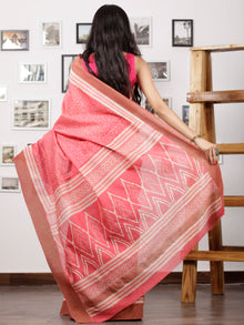 Punch Pink Ivory Chanderi Silk Hand Block Printed Saree With Geecha Border - S031702964