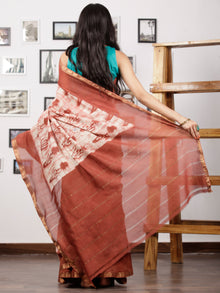Rosewood Pink Ivory Hand Brushed Dabu & Hand Block Printed Maheshwari Silk Saree With Zari Border - S031702966