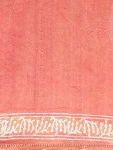 Salmon Pink Ivory Maheshwari Silk Hand Block Printed Saree With Zari Border - S031702968