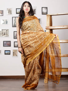Peanut Brown Ivory Maheshwari Silk Hand Block Printed Saree With Zari Border - S031702971