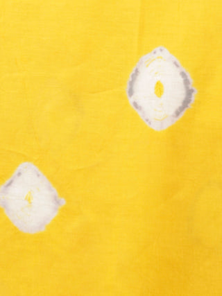 Bright Yellow White Grey Hand Shibori Dyed Saree Cotton Mul Saree - S031702975