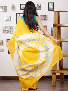 Yellow Grey White Hand Shibori Dyed Saree Cotton Mul Saree - S031702977