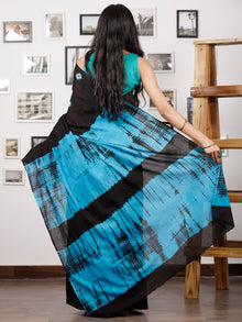 Black Sky Blue White Hand Shibori Dyed Saree Cotton Mul Saree - S031702978