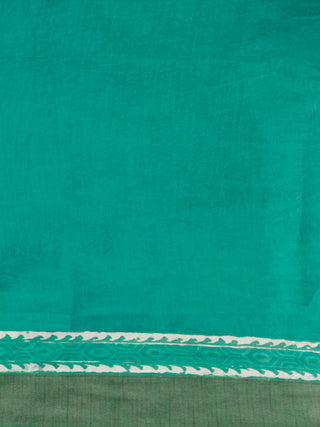 Green White Chanderi Silk Hand Block Printed Saree With Geecha Border - S031702937
