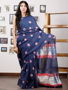 Indigo Pink White Hand Shibori Dyed Saree Cotton Mul Saree - S031702979