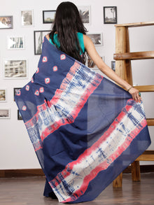 Indigo Pink White Hand Shibori Dyed Saree Cotton Mul Saree - S031702979