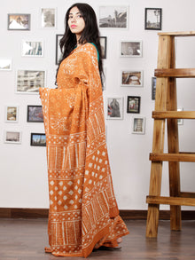 Rust White Hand Block Printed Cotton Mul Saree - S031702980