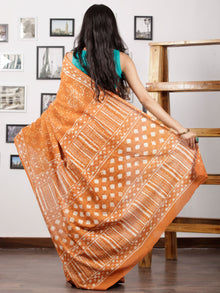 Rust White Hand Block Printed Cotton Mul Saree - S031702980
