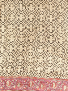 Ivory Onion Pink Rust Maheshwari Silk Hand Block Printed Saree With Zari Border - S031702983