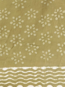 Olive Green Ivory Hand Block Printed Cotton Mul Saree - S031702985