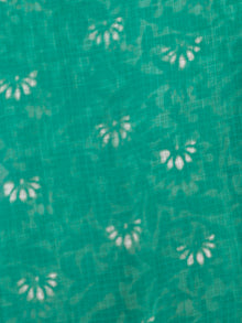 Green White Hand Block Printed Kota Doria Saree in Natural Colors - S031702913