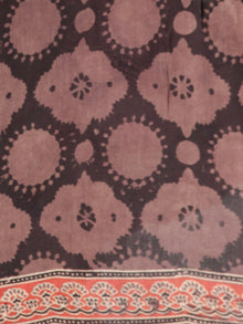Brown Maroon Balck Maheshwari Silk Hand Block Printed Saree With Zari Border - S031702986