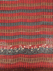 Rust Brown Ivory Fern Green Maheshwari Silk Hand Block Printed Saree With Zari Border - S031702988