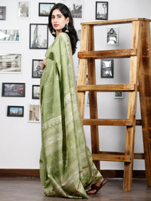 Pistacho Green Ivory Chanderi Silk Hand Block Printed Saree With Geecha Border - S031702993