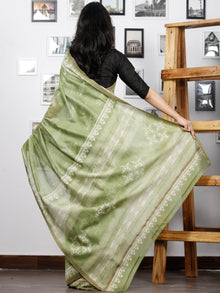 Pistacho Green Ivory Chanderi Silk Hand Block Printed Saree With Geecha Border - S031702993