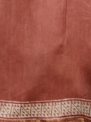 Rosewood Ivory Maheshwari Silk Hand Block Printed Saree With Zari Border - S031702944