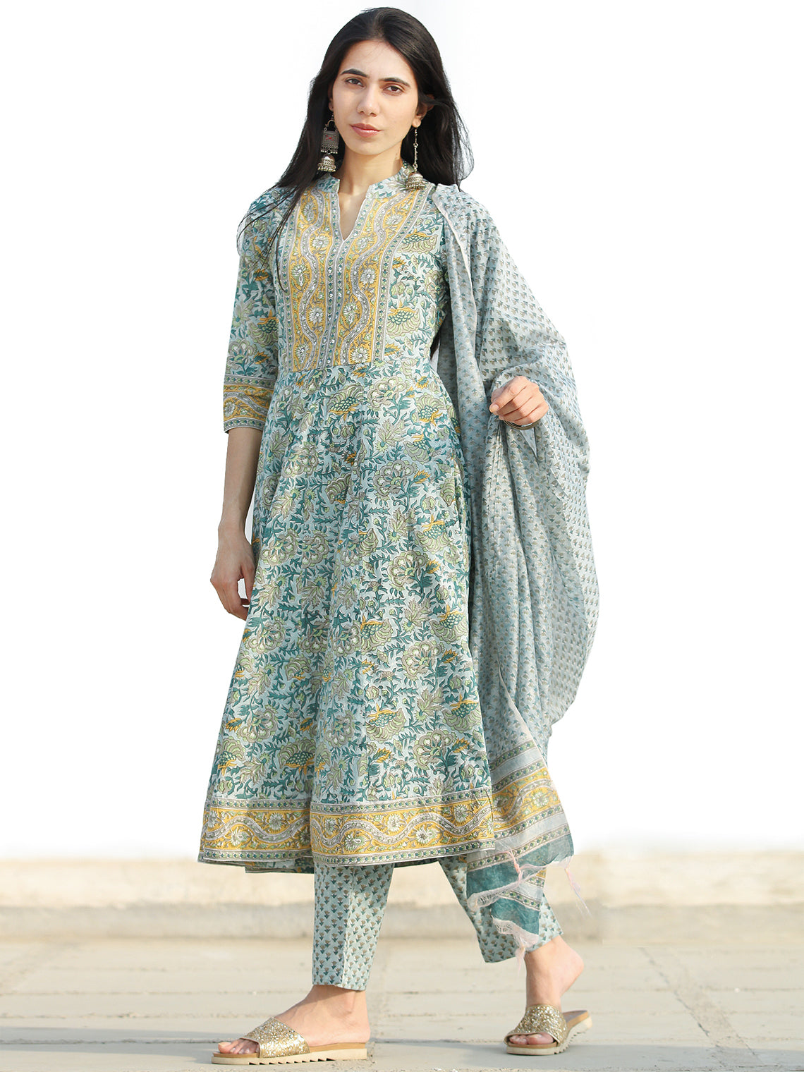 Nayab Manal - Set of Anarkali Kurta Pants & Dupatta - KS25F2554D