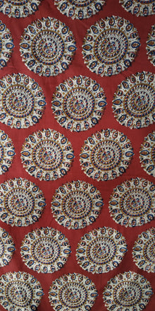 Red beige brown Hand Block Printed Cotton Fabric Per Meter - F001F1883