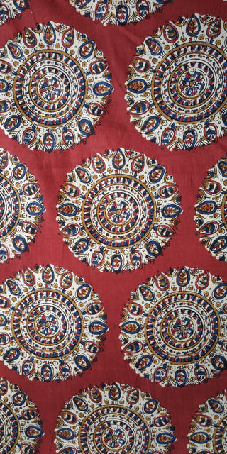 Red beige brown Hand Block Printed Cotton Fabric Per Meter - F001F1883