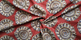 Red beige brown Hand Block Printed Cotton Fabric Per Meter - F001F1883