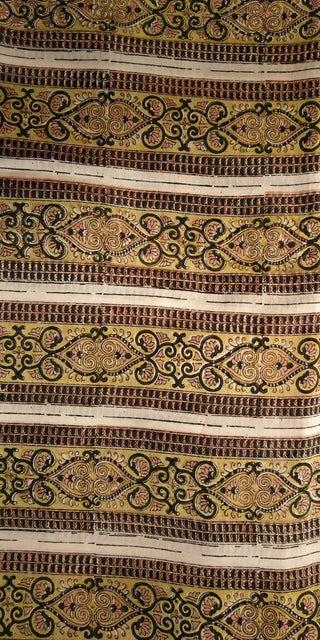 Mustard white black  Hand Block Printed Chanderi Fabric Per Meter - F001F1919