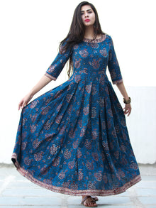 Indigo Classic - Hand Block Printed Long Cotton Dress - D372F1341